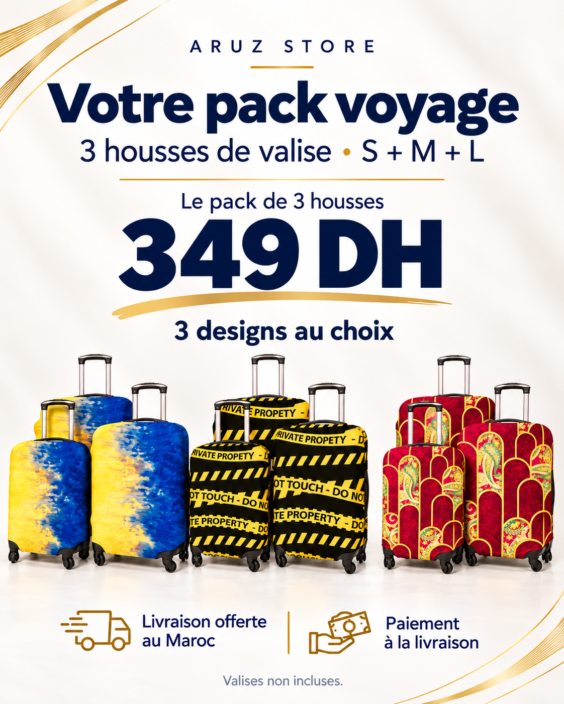 Pack voyage ARUZ STORE, 3 housses